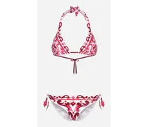 Majolica Print Padded Triangle Bikini - Donna Beachwear Fucsia Tessuto