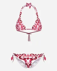 Dolce & Gabbana Majolica-print Padded Triangle Bikini - Donna Beachwear Fucsia Tessuto Tris