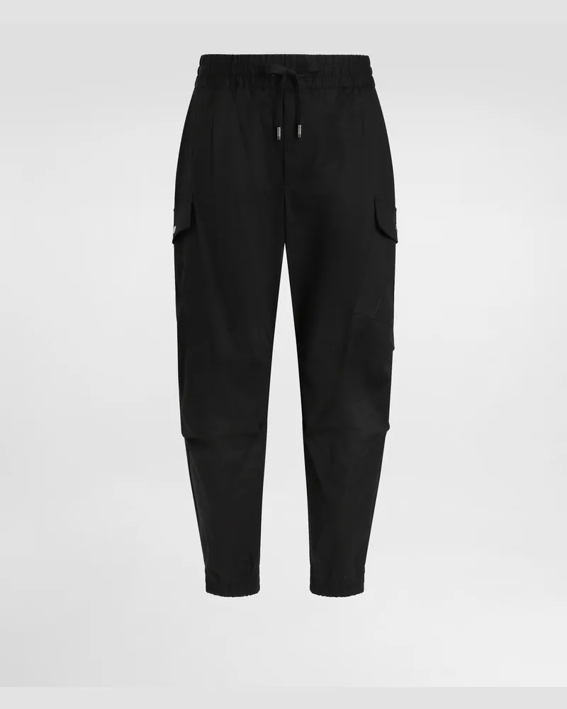 Dolce & Gabbana Pantalone Cargo In Cotone Con Placca Logata - Uomo Pantaloni E Shorts Nero Nero