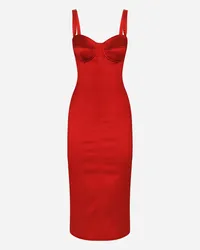 Dolce & Gabbana Abito Longuette Con Bustino Corsetteria In Raso - Donna Abiti Rosso Raso Rosso