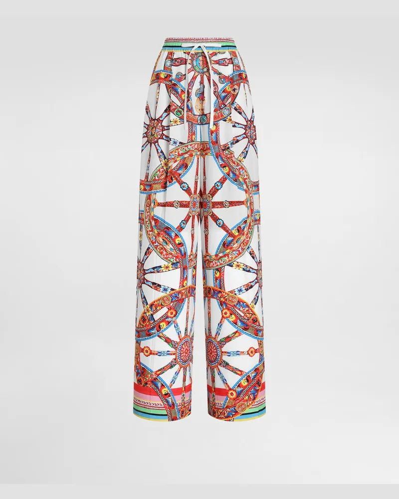 Dolce & Gabbana Pantaloni In Popeline Stampa Carretto - Donna Pantaloni E Shorts Multicolore Variante