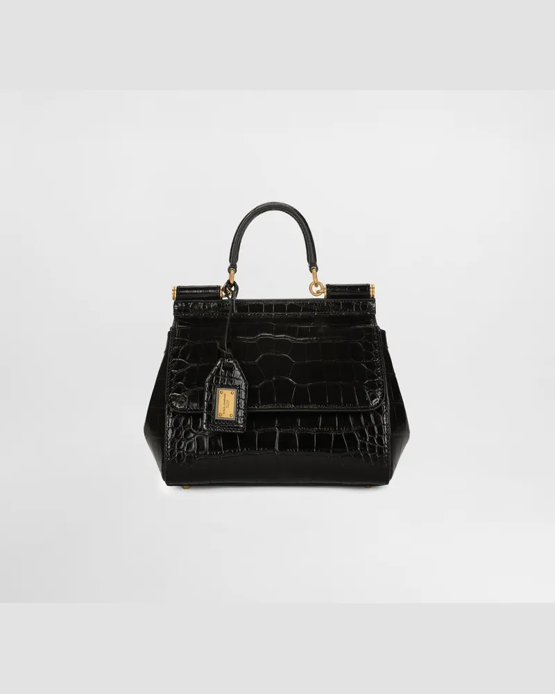Dolce & Gabbana Borsa A Mano Sicily Media In Alligatore - Donna Special Selection Nero Nero