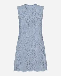 Dolce & Gabbana Abito A Line Senza Maniche In Pizzo Floreale Logato Dg - Donna Abiti Azzurro Azzurro