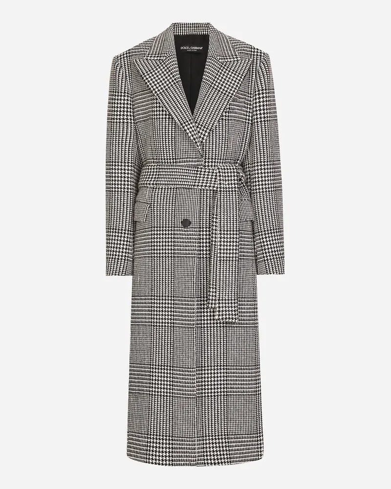 Dolce & Gabbana Cappotto Monopetto Con Cintura In Pied De Poule A Quadri - Donna Cappotti E Giubbotti Multicolore Quadri-check-tartan