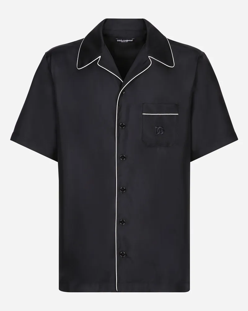 Dolce & Gabbana Camicia In Twill Di Seta Con Ricamo Dg - Uomo Camicie Blu Blu