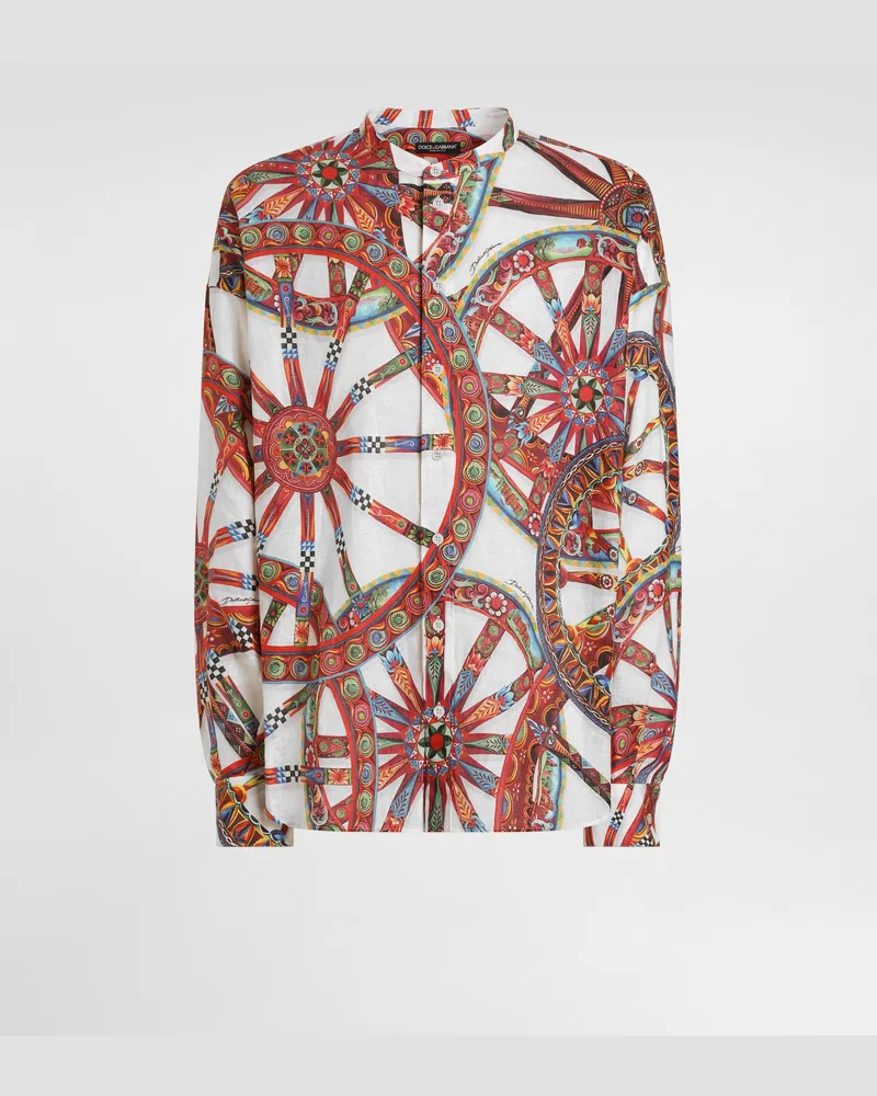 Dolce & Gabbana Camicia In Lino Stampa Carretto - Uomo Camicie Multicolore Multicolore