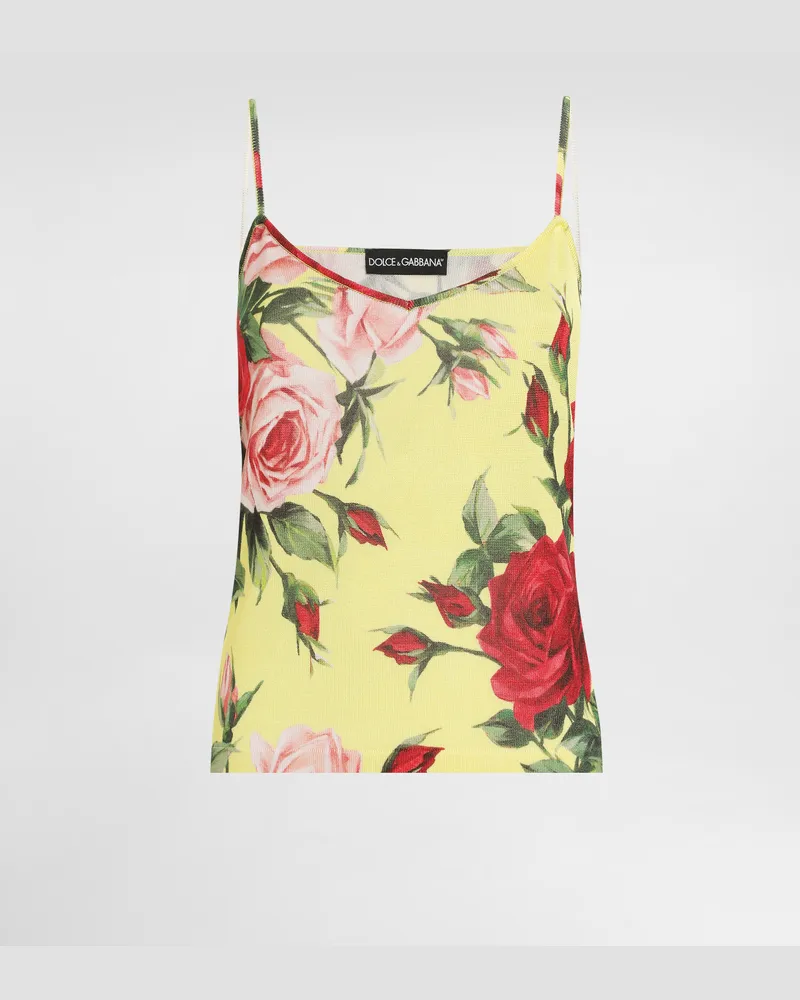 Dolce & Gabbana Canotta In Maglia Di Seta Stampa Bouquet - Donna Maglioni E Cardigan Stampa Stampa