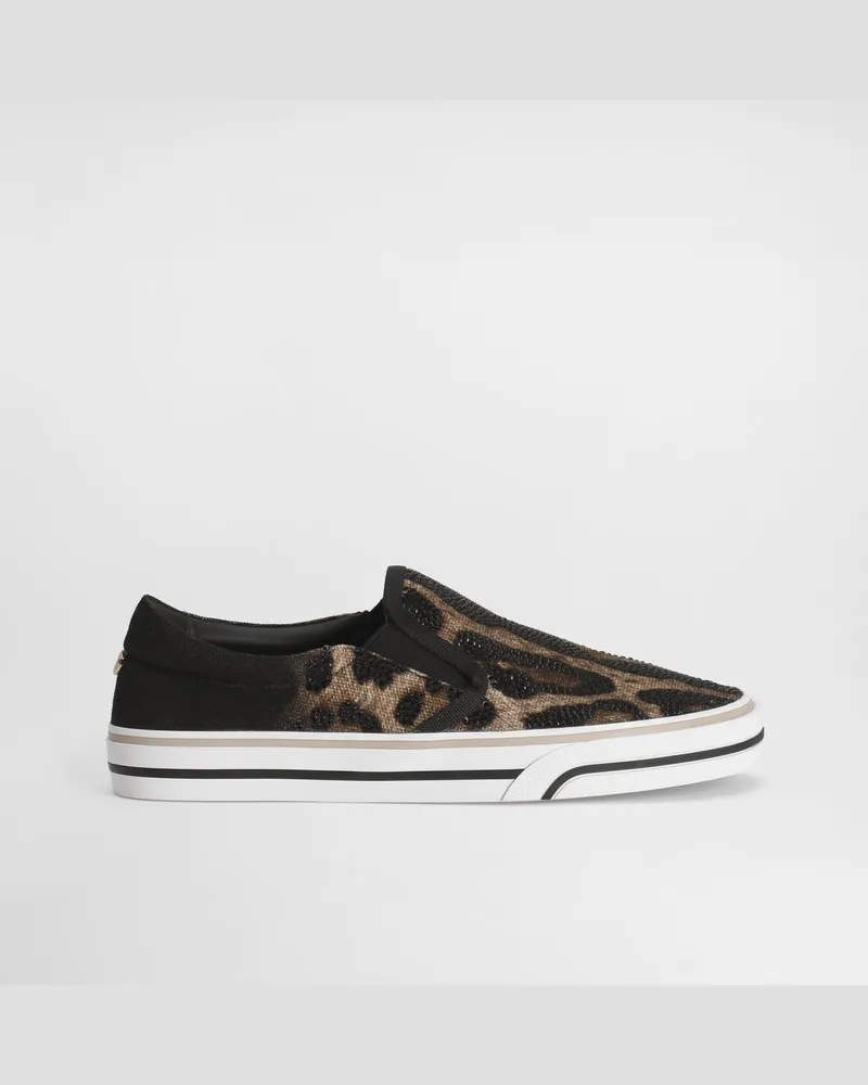 Dolce & Gabbana Sneaker Dg Sailing In Canvas Stampato - Donna Sneaker Stampa Animalier Leo