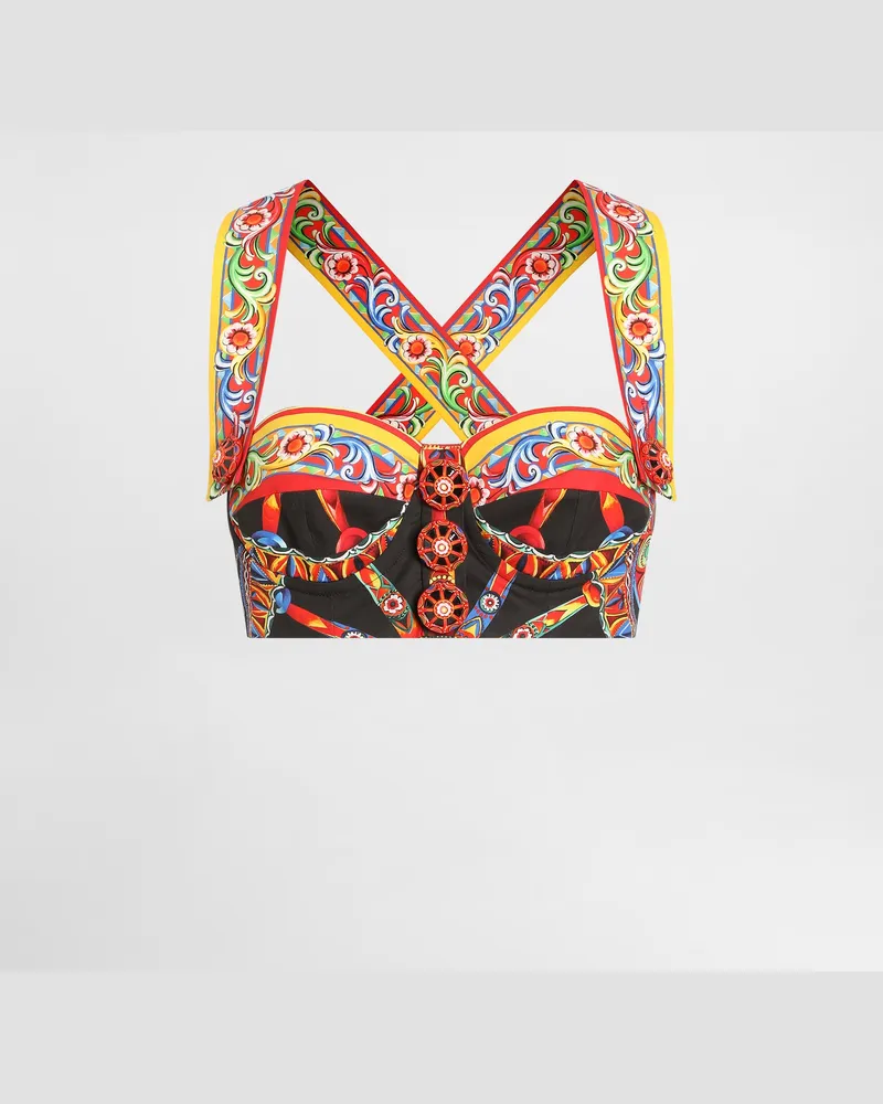 Dolce & Gabbana Top In Popeline Stampa Carretto - Donna Camicie E Top Multicolore Variante