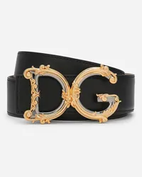 Dolce & Gabbana Leather Belt With Baroque Dg Logo - Donna Cinture Nero Pelle Nero