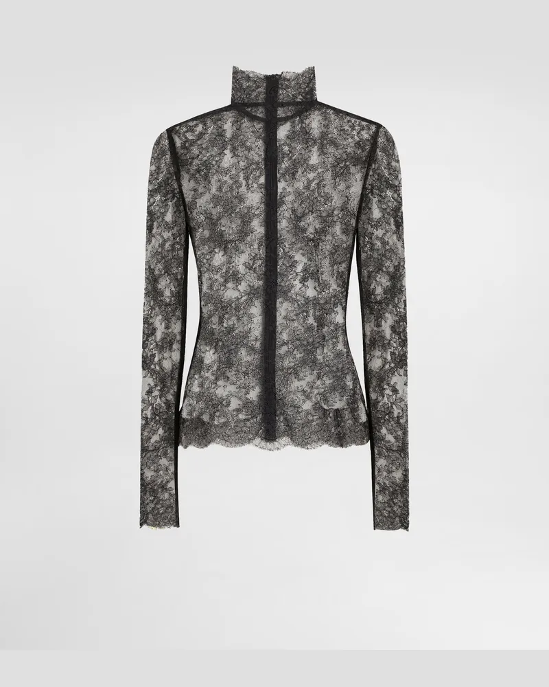 Dolce & Gabbana Top Collo Alto In Pizzo Floreale - Donna Camicie E Top Multicolore Grigio-bordo'
