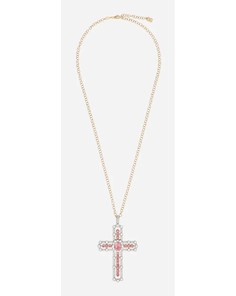 Dolce & Gabbana Pendente Tradition In Oro Rosa E Bianco 18kt Con Tormaline Ediamanti - Uomo Collane Rosso Rosso