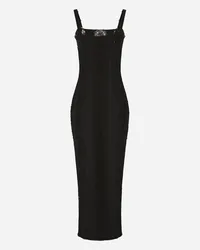 Dolce & Gabbana Jersey Calf-length Dress With Lace Inserts - Donna Abiti Nero Viscosa Nero