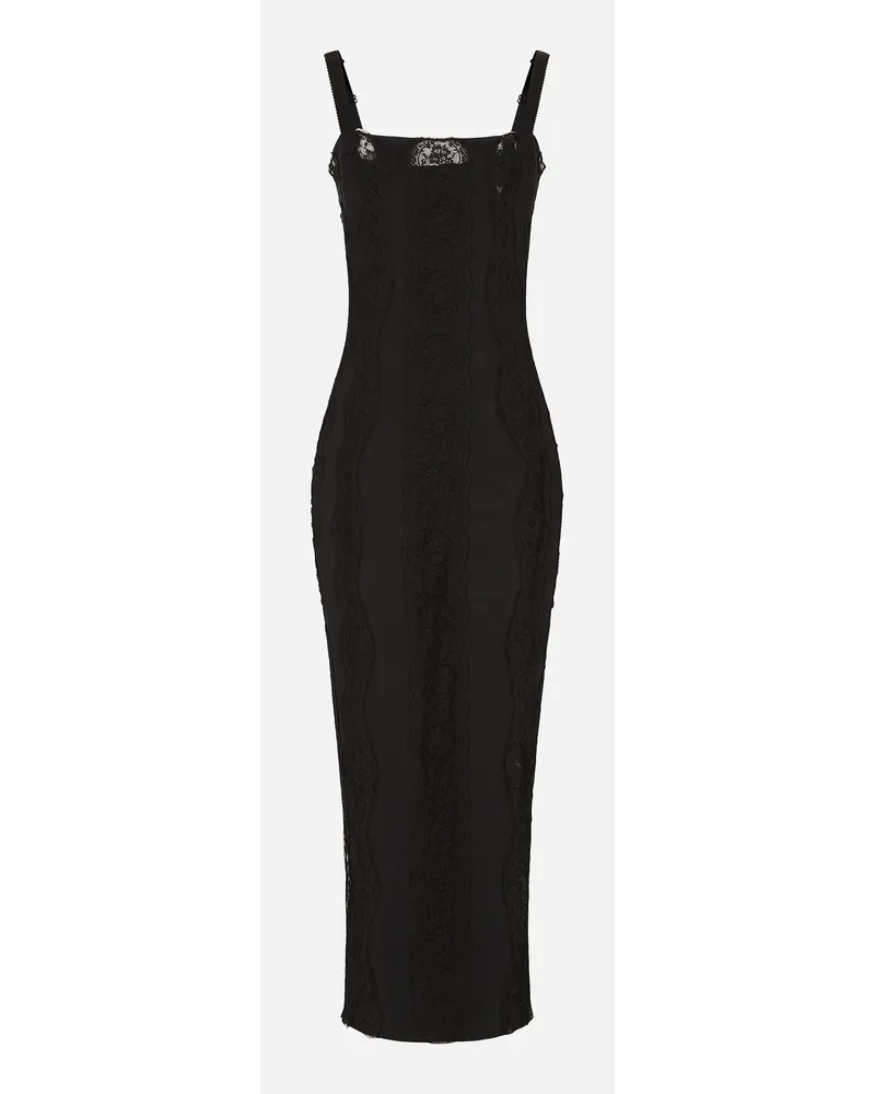 Dolce & Gabbana Jersey Calf-length Dress With Lace Inserts - Donna Abiti Nero Viscosa Nero