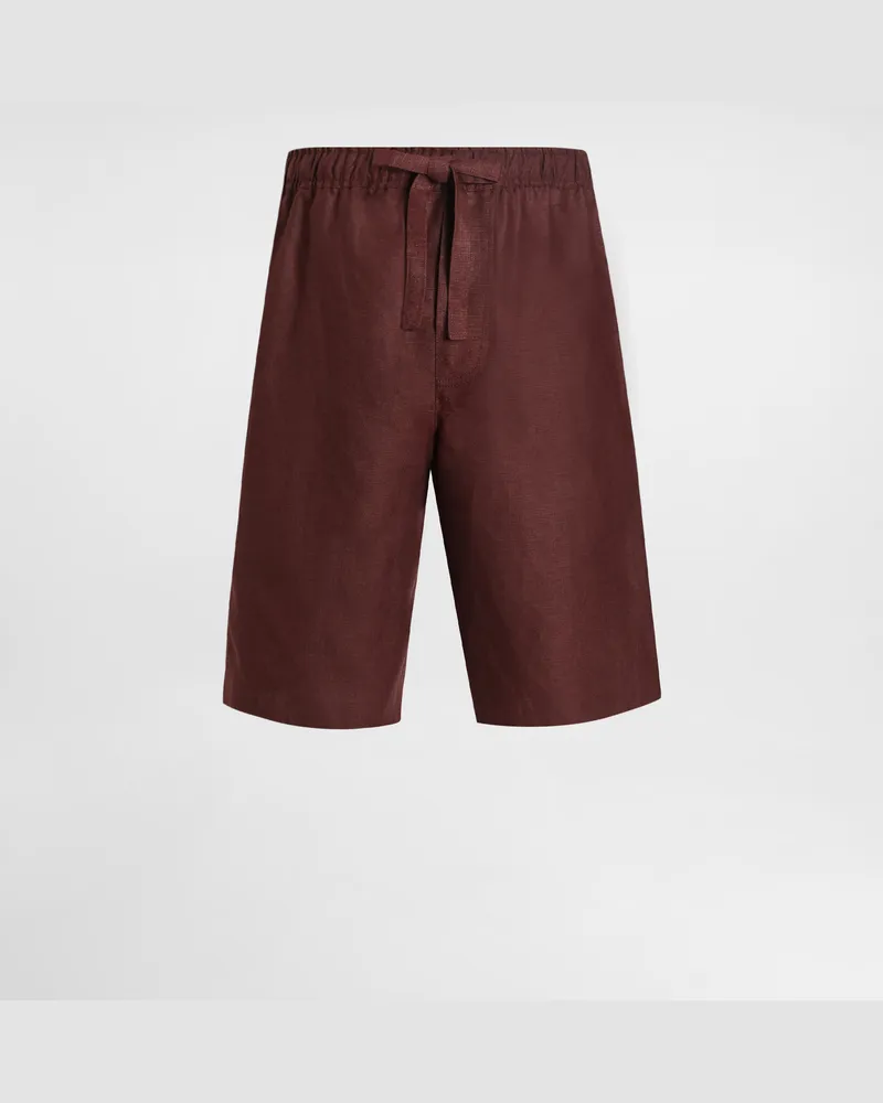 Dolce & Gabbana Bermuda In Tela Di Lino - Uomo Pantaloni E Shorts Multicolore Marrone-viola