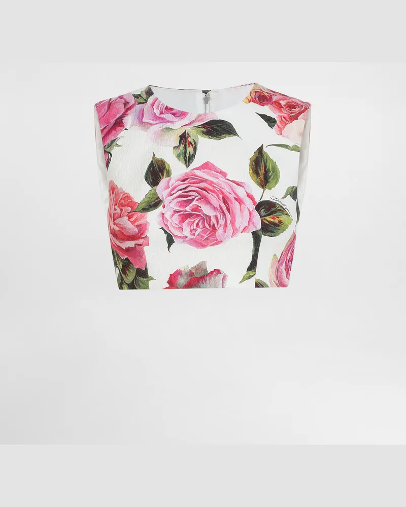 Dolce & Gabbana Top Corto In Cotone Jacquard Stampa Rose - Donna Camicie E Top Stampa Stampa