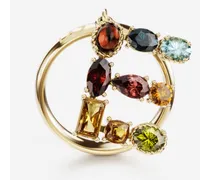 Rainbow Alphabet E Ring In Yellow Gold With Multicolor Fine Gems - Donna Anelli Oro