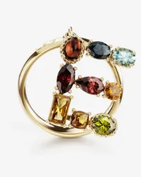 Dolce & Gabbana Rainbow Alphabet E Ring In Yellow Gold With Multicolor Fine Gems - Donna Anelli Oro Oro