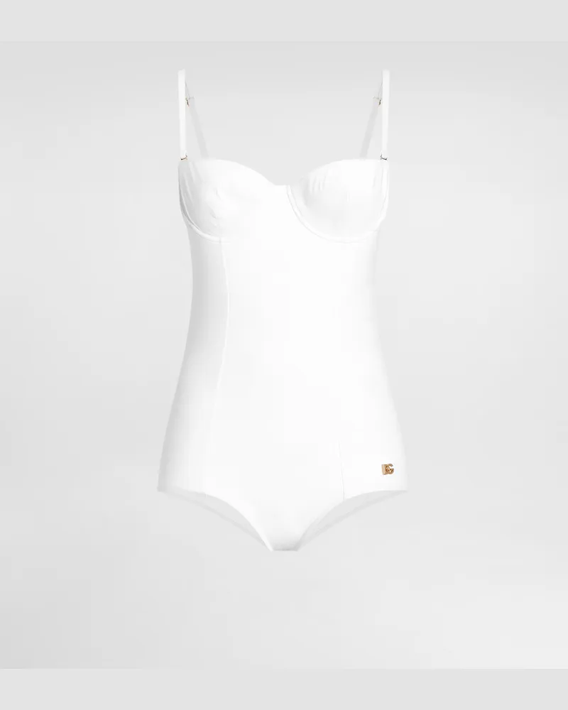 Dolce & Gabbana Costume Intero A Balconcino - Donna Beachwear Bianco Jersey Bianco