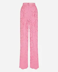 Dolce & Gabbana Pantaloni Flare In Pizzo Stretch Logato - Donna Pantaloni E Shorts Rosa Pizzo Rosa