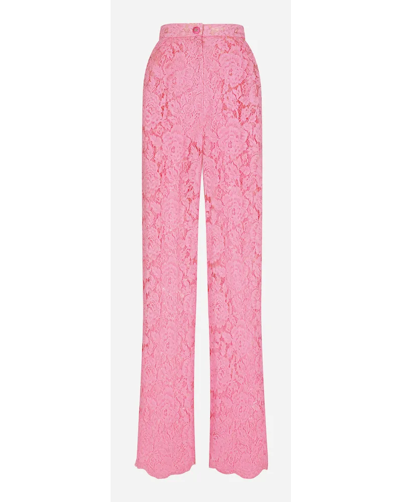 Dolce & Gabbana Pantaloni Flare In Pizzo Stretch Logato - Donna Pantaloni E Shorts Rosa Pizzo Rosa