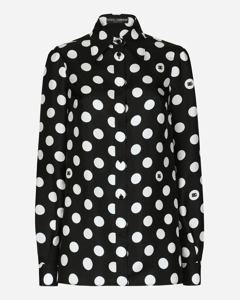 Dolce & Gabbana Camicia In Twill Di Seta Stampa Pois - Donna Camicie E Top Stampa Stampa