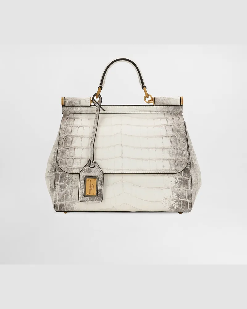 Dolce & Gabbana Borsa A Mano Sicily Grande In Coccodrillo Himalaya - Donna Special Selection Bianco Bianco