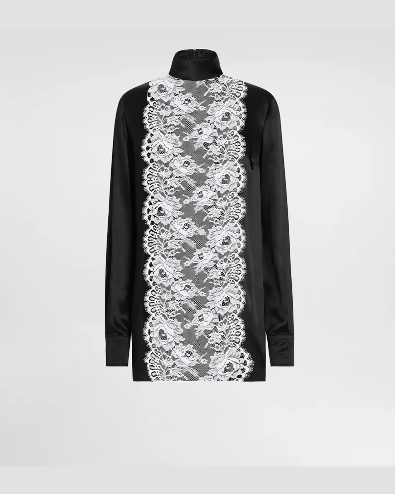 Dolce & Gabbana Top In Raso A Sacchetto Con Plastron In Pizzo - Donna Camicie E Top Nero Seta Nero