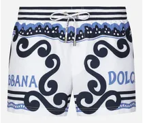 Boxer Da Mare Corto Stampa Marina - Uomo Beachwear Azzurro