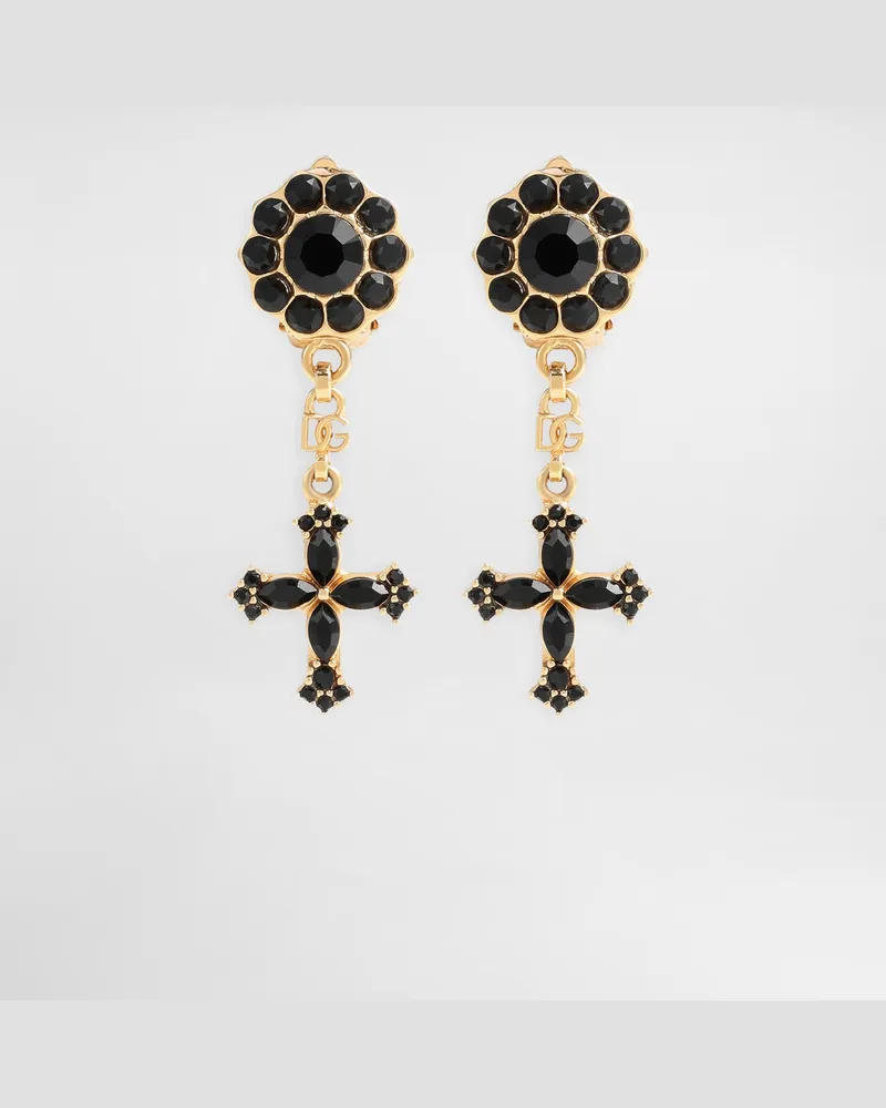 Dolce & Gabbana Orecchini A Clip Con Croci E Strass - Donna Bijoux Multicolore Metallo Nero