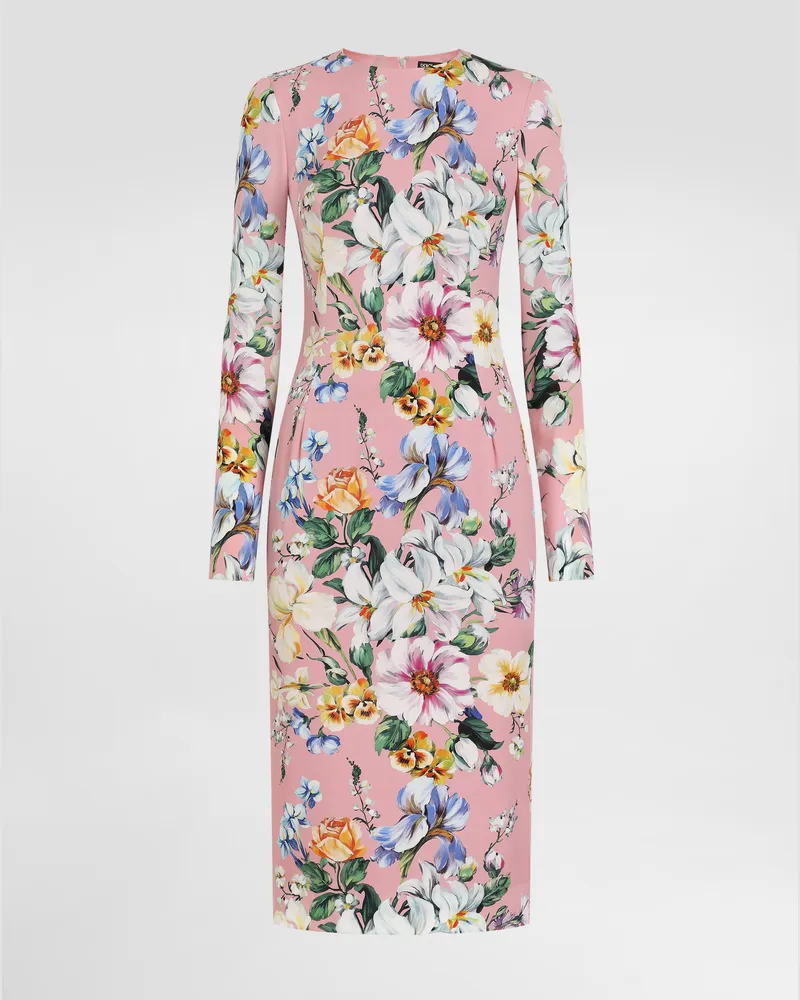 Dolce & Gabbana Abito Longuette A Tubino In Charmeuse Stampa Fiori - Donna Abiti Stampa Stampa