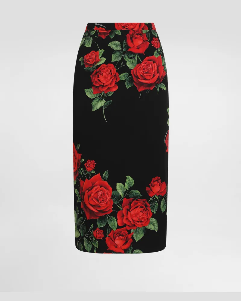 Dolce & Gabbana Gonna In Charmeuse Stampa Rose - Donna Gonne Multicolore Multicolore