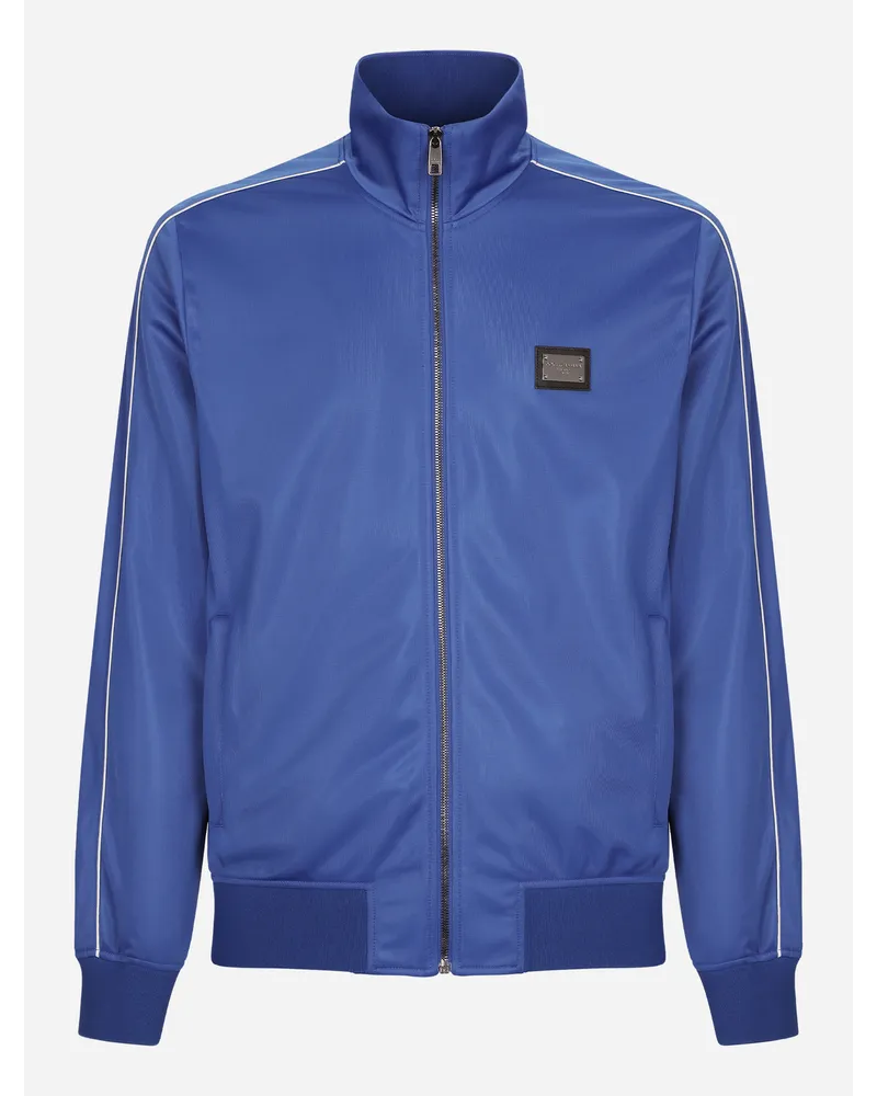 Dolce & Gabbana Felpa In Triacetato Con Zip, Placca E Bande - Uomo Felpe Blu Tessuto Blu