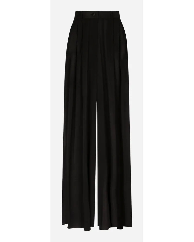 Dolce & Gabbana Pantaloni A Gamba Larga In Chiffon Di Seta - Donna Pantaloni E Shorts Nero Seta Nero