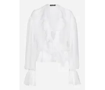 Blusa In Chiffon Con Volant - Donna Camicie E Top Bianco Seta