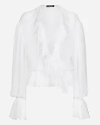 Dolce & Gabbana Blusa In Chiffon Con Volant - Donna Camicie E Top Bianco Seta Bianco