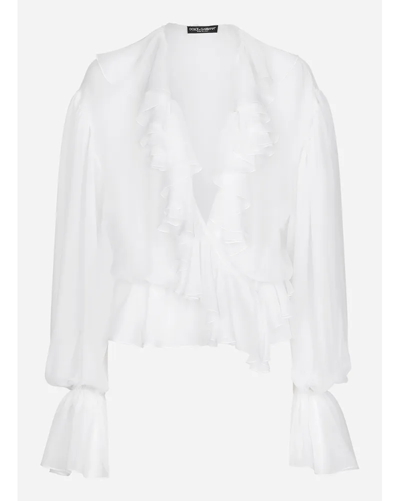 Dolce & Gabbana Blusa In Chiffon Con Volant - Donna Camicie E Top Bianco Seta Bianco
