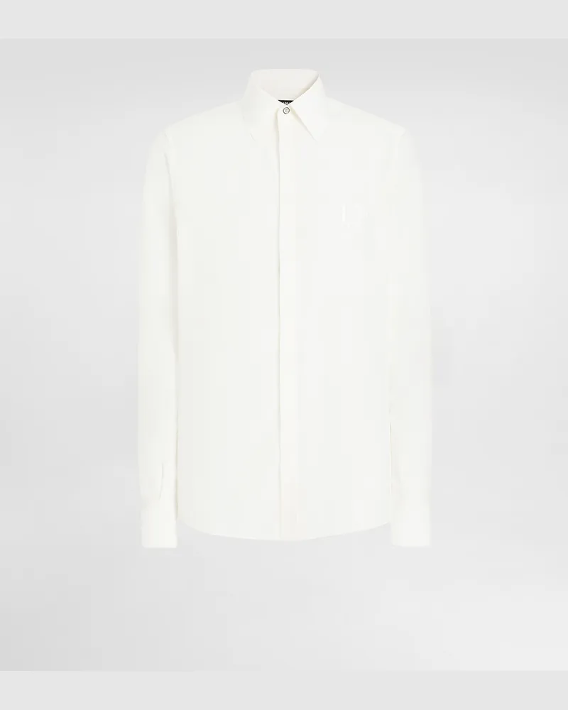 Dolce & Gabbana Camicia In Seta Con Logo Ricamato - Uomo Camicie Bianco Seta Bianco