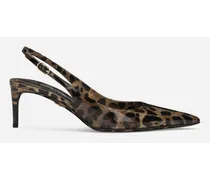 Dolce & Gabbana Sling Back In Pelle Di Vitello Lucida Stampata - Donna Décolleté E Slingback Stampa Animalier Pelle Leo