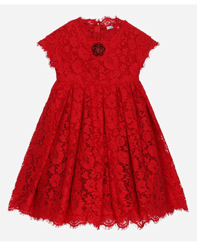 Dolce & Gabbana Abito In Pizzo Cordonetto Con Ricamo Gioiello - Donna Rosso Rosso