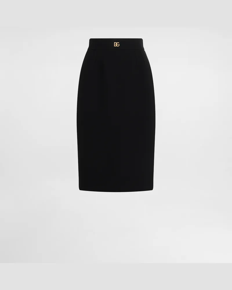 Dolce & Gabbana Gonna Midi A Tubino In Lana Con Logo Dg - Donna Gonne Nero Nero