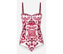 Majolica Print Balconette One-piece Swimsuit - Donna Beachwear Fucsia Tessuto