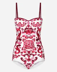 Dolce & Gabbana Majolica-print Balconette One-piece Swimsuit - Donna Beachwear Fucsia Tessuto Tris