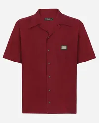 Dolce & Gabbana Camicia Hawaii Cotone Con Placca Logata - Uomo Camicie Bordeaux Cotone Vino