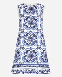 Dolce & Gabbana Abito Corto In Broccato Stampa Maiolica - Donna Abiti Blu Cotone Tris