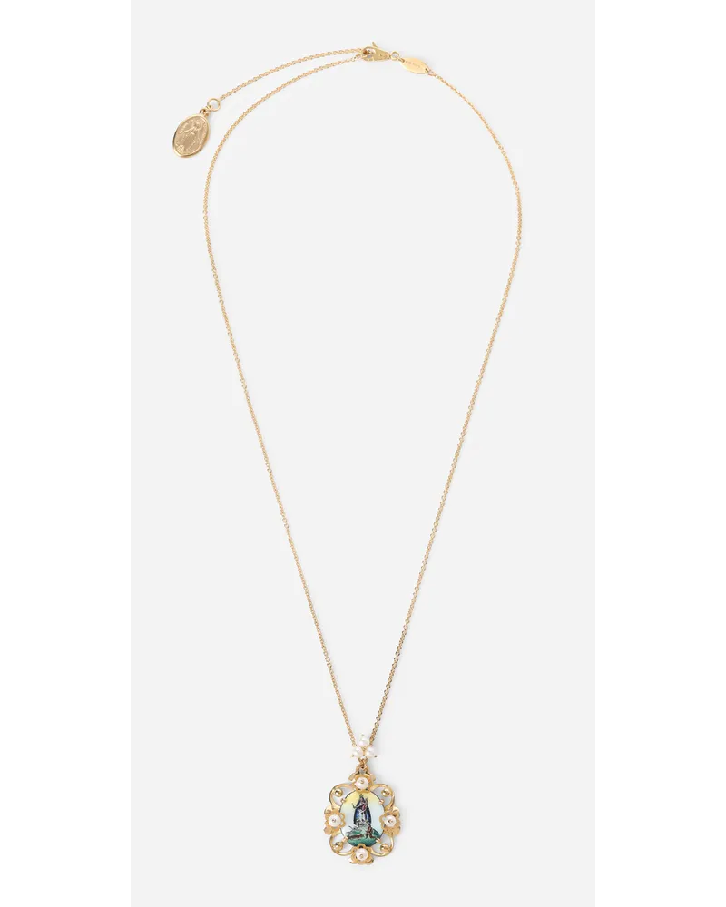 Dolce & Gabbana D.d. Pendant In Yellow 18kt Gold And Antique Cheramic Miniature - Donna Collane Oro Oro
