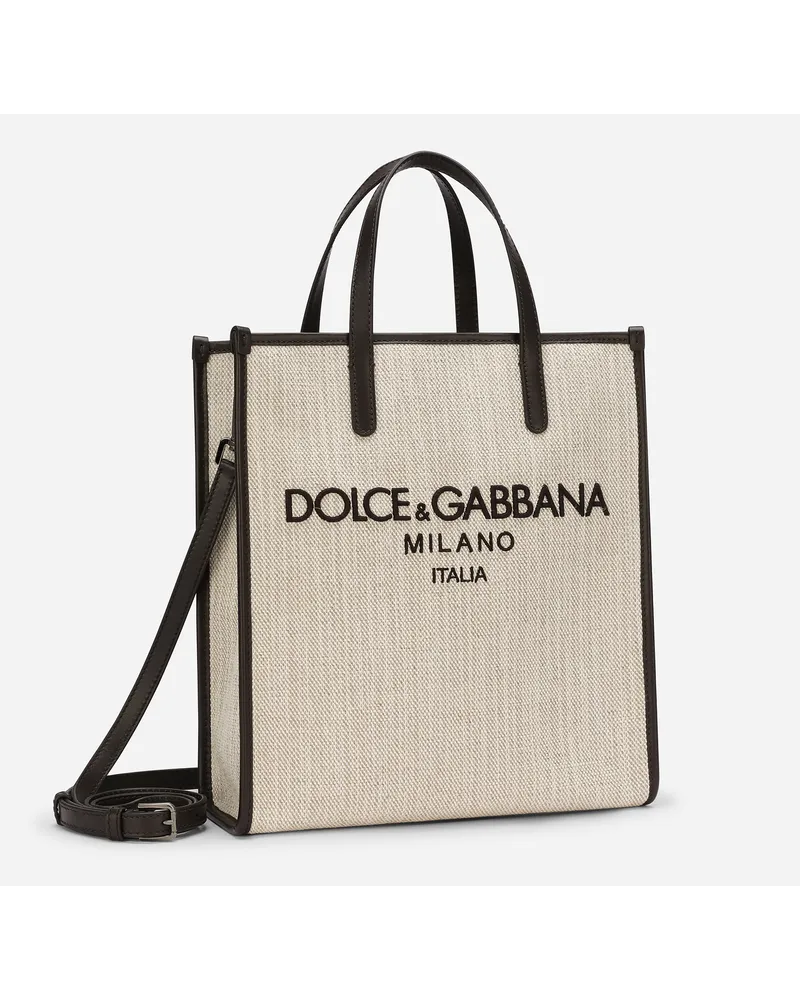 Dolce & Gabbana Shopping Piccola In Canvas Strutturato - Uomo Borse Shopping Beige Cotone Sabbia