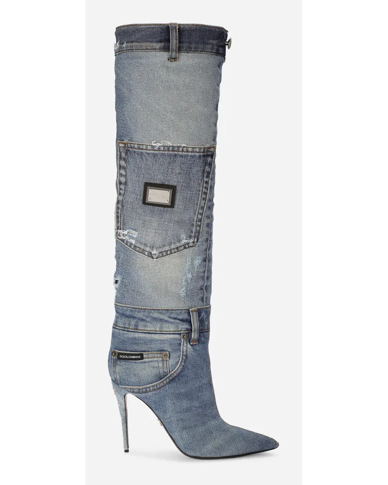 Dolce & Gabbana Patchwork Denim Boots - Donna Stivali E Stivaletti Blu Denim Blu