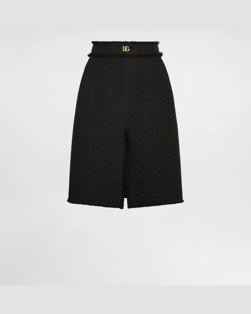 Dolce & Gabbana Gonna Midi In Tweed Rachel Con Spacco Centrale E Logo Dg - Donna Gonne Nero Nero