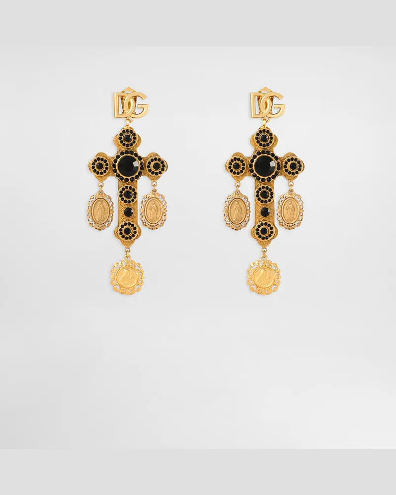 Dolce & Gabbana Orecchini Pendenti A Croce Con Medagliette Votive - Donna Bijoux Oro Metallo Oro
